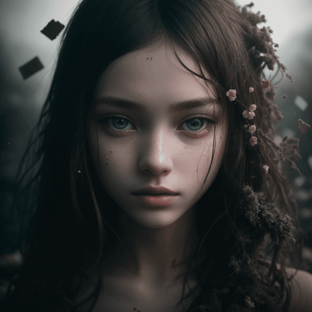 AI generated: 8k uhd,by Oleg Oprisco, dusty particles depth of field,detailed BREAK young girl whose face is cente...