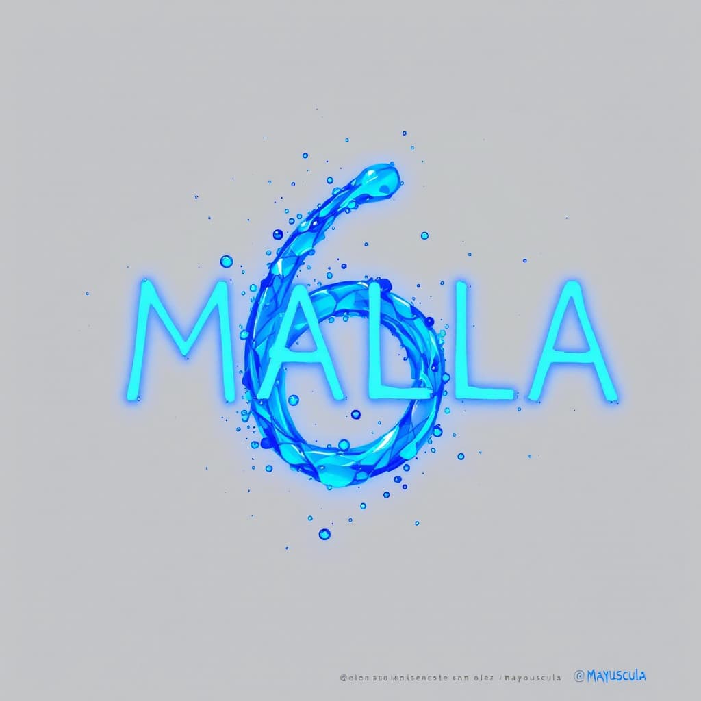 AI generated: escribir 6 MALLA  bioluminiscente color azul en letra mayuscula 
