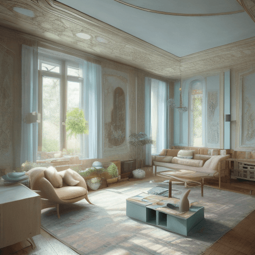 AI generated: High resolution photography interior design, dreamy sunken living room conversation pit, wooden floo...