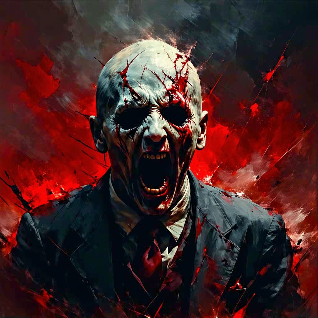 AI generated: fear, brutal composition showing the terror of war, cries and gore, gloomy background, dark tones, h...
