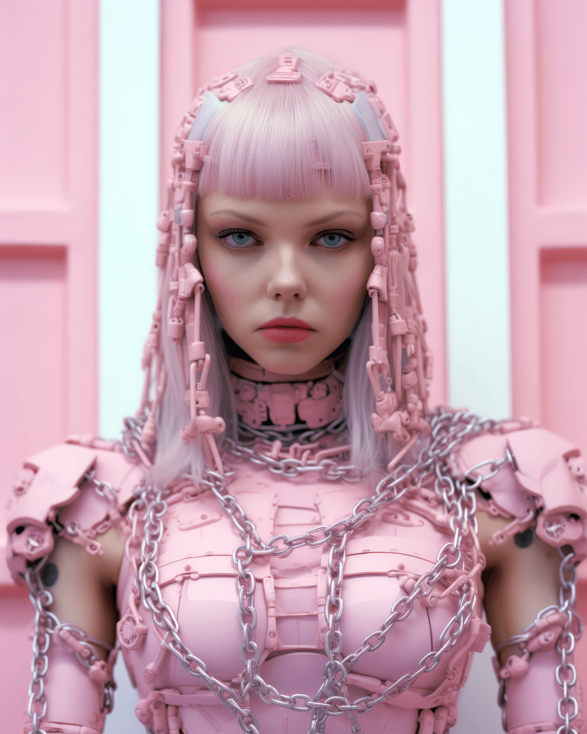 AI generated: a person in a metal suit with a chain, in the style of gum bichromate, camilla d'errico, light bronz...