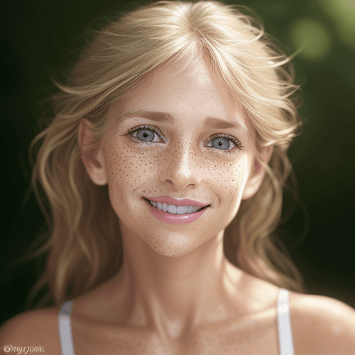 AI generated: hyper realistic photo, extremely detailed, tan skin, light blond hair, light Freckles across nose an...