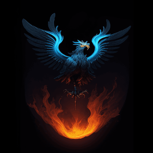 AI generated: fenix oscuro, imponente, feroz,