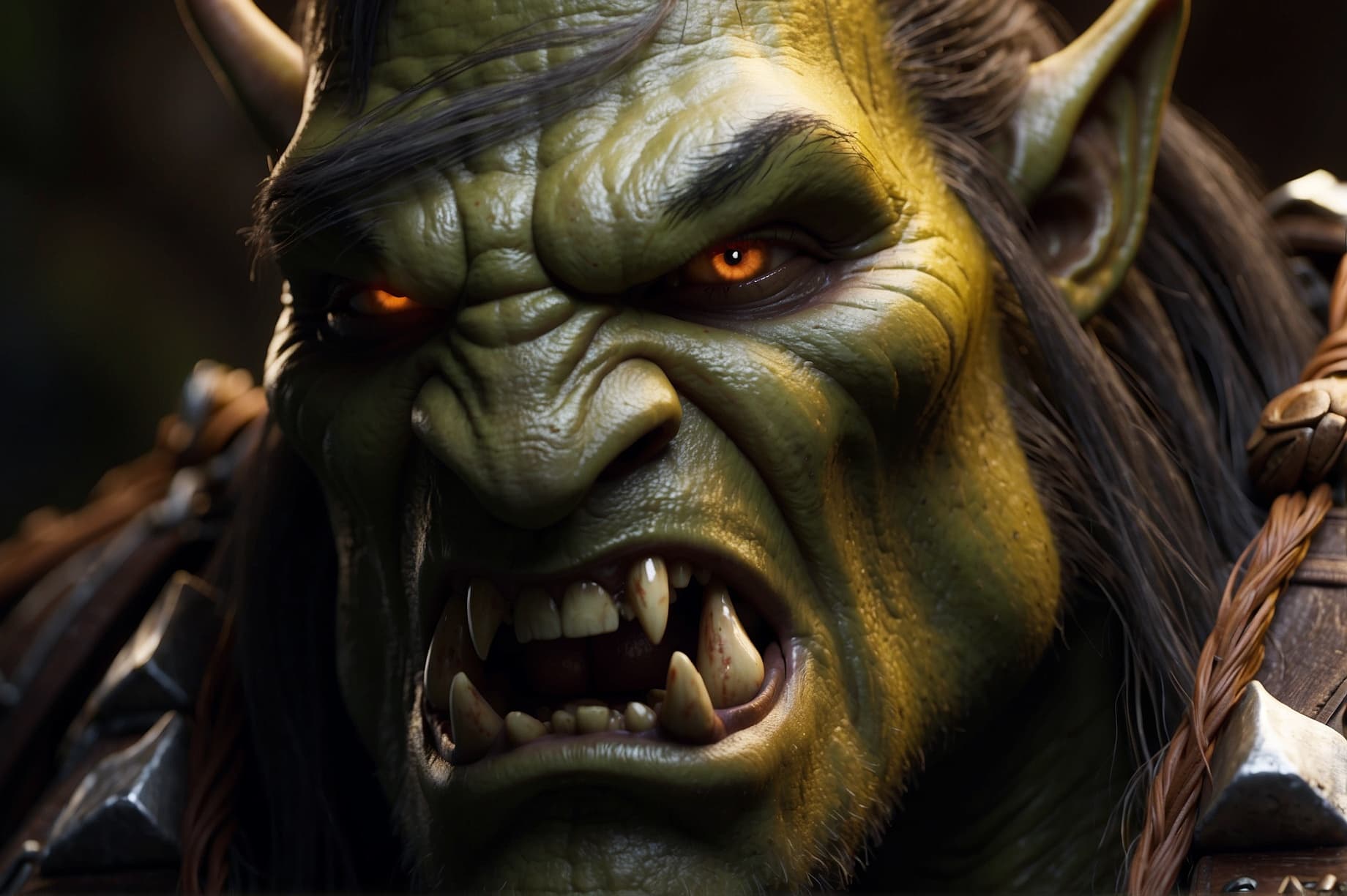 AI generated: "Produce an artistic representation of a fearsome Orc from World of Warcraft. Capture the raw power,...