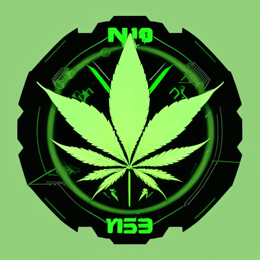 AI generated: An illustration of a cannabis logo in the style of Flat shading, Gemma Correl photo-manipulated, cyb...