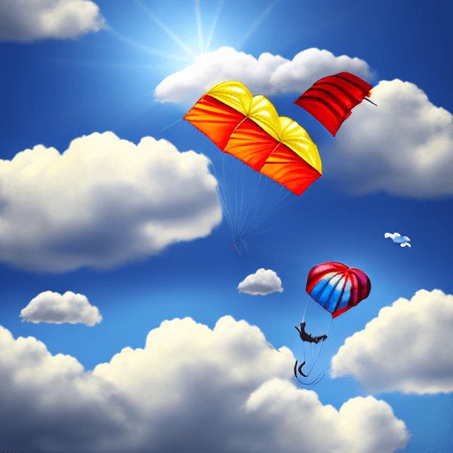 AI generated: Elephant with parachute falling through sunny clouds.
Style: photo realistic