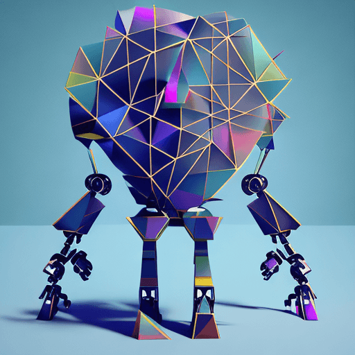 AI generated: A friendly robot made of beautiful geometric shapes dancing in nature, modern abstract digital sculp...