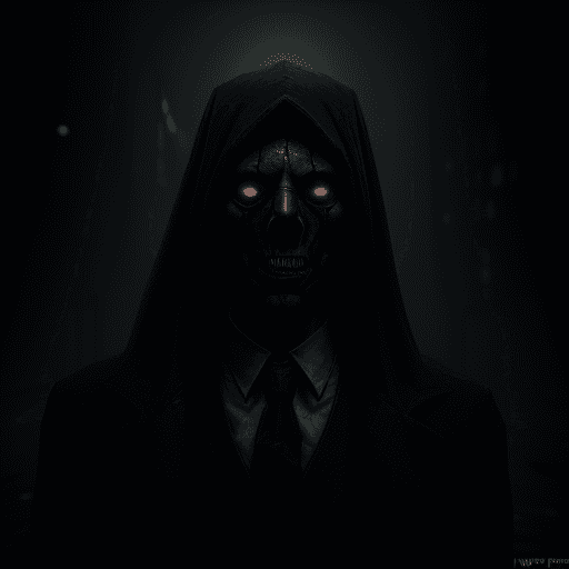 AI generated: gloomy, scary, shadowy, in the style of hp lovecraft, Nyarlathotep recruiting people for some inter-...