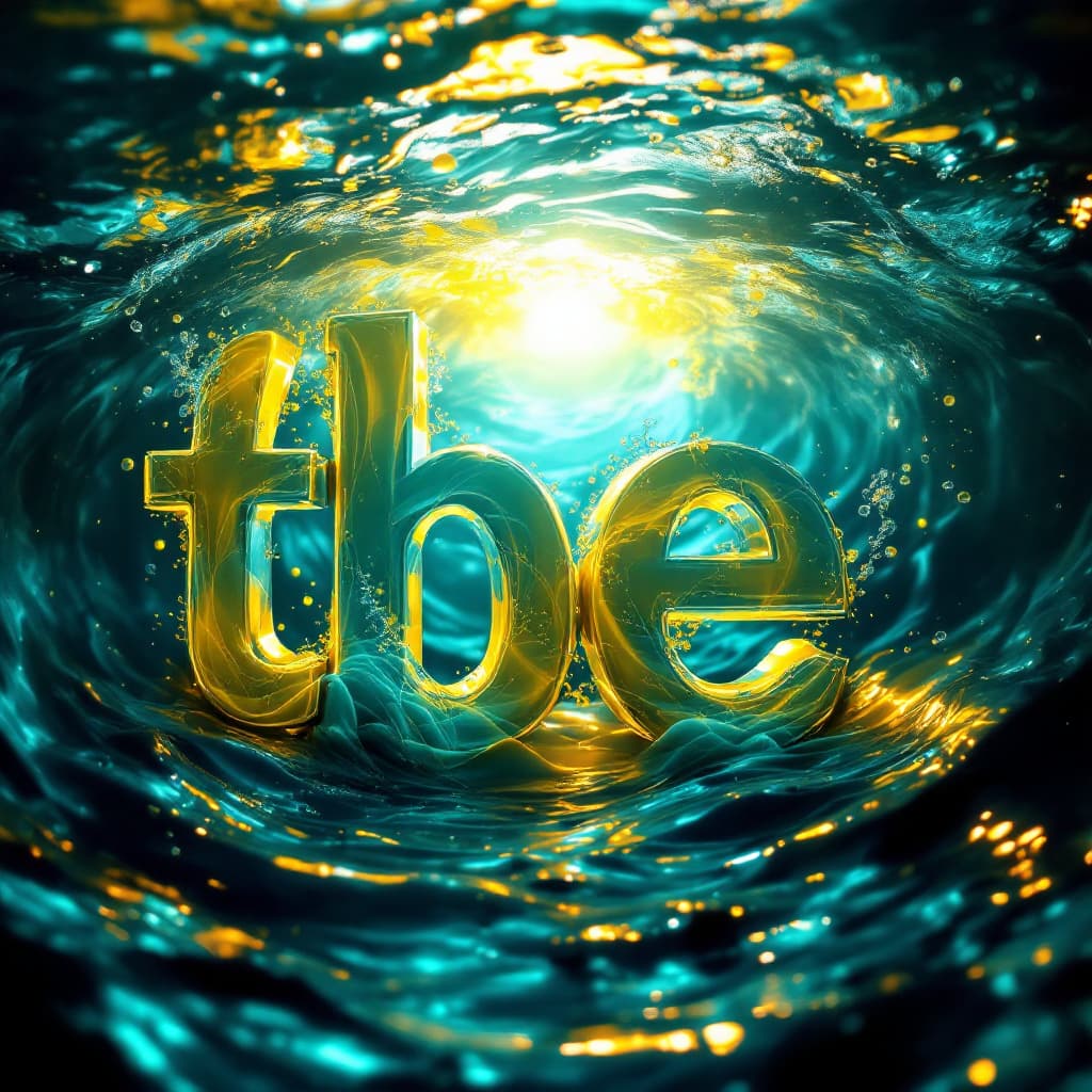 AI generated: 3D render of the letter [then be], periwinkle and canary yellow color blend, under the water, swirli...