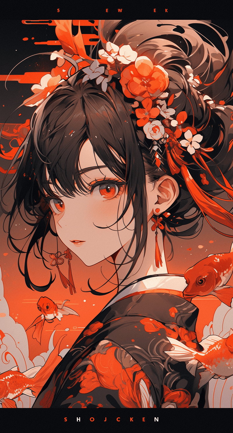 AI generated: poster art for the collection of the asian woman, in the style of gloomy, dark orange and white, dyn...