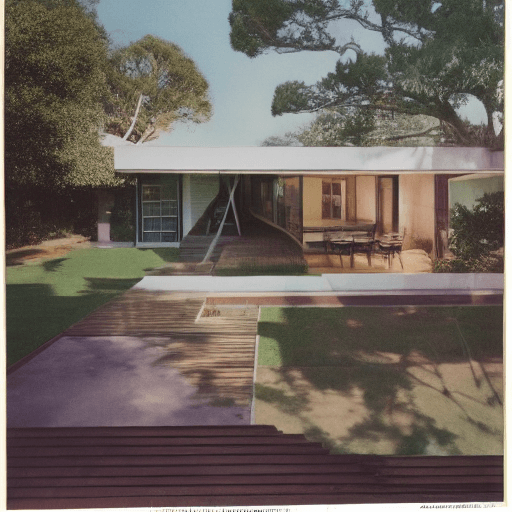AI generated: Hyper realistic eye level exterior photo of a mid century modern style house overlooking the ocean, ...