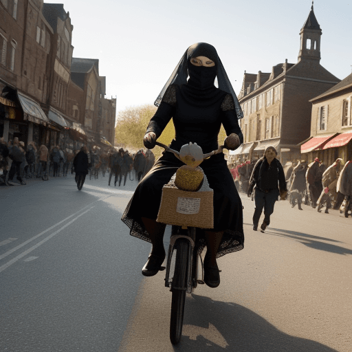 AI generated: a woman who wears a veil, is chased by the community for stealing a large apple. the woman was accom...