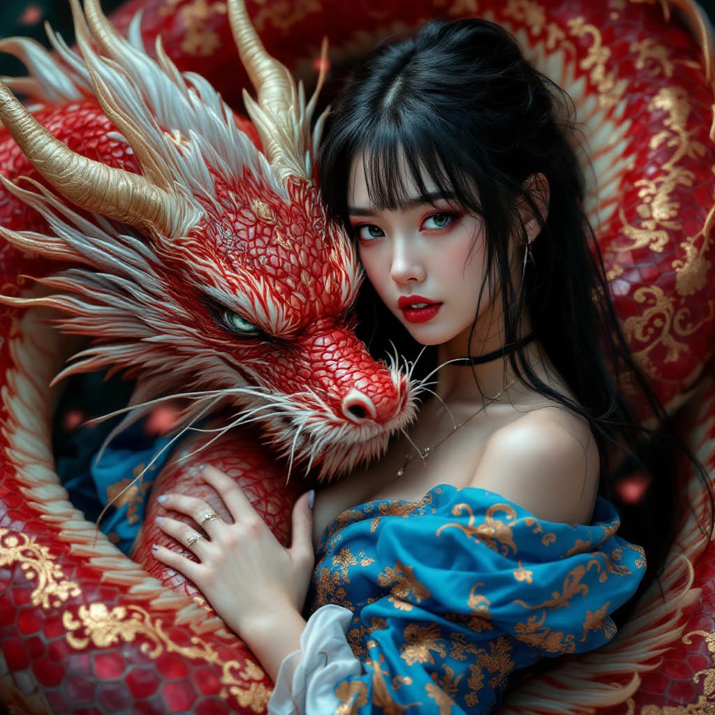 AI generated: Full bodies shot, Chinese Mythology, and Polynesian mythology, depicting a stunning Emo, Gothic, Cyb...