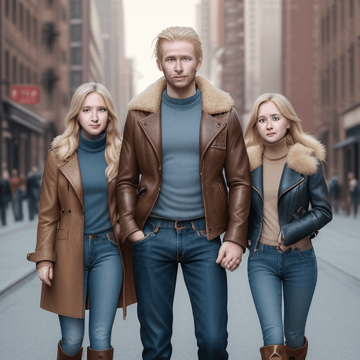 AI generated: 12K, HRD, film grain, 100 ASA, The image features a family consisting of a father 38 yrs old blonde ...