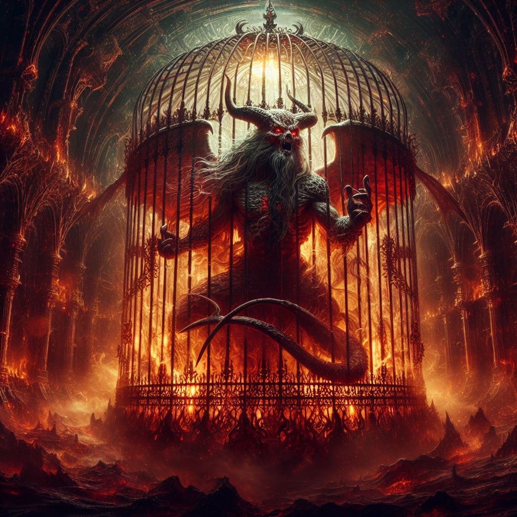 AI generated: Demon in a mystical cage in hell, scary, epic, apocalypse, very detailed, Greg Rutkowski, Jesper Ejs...