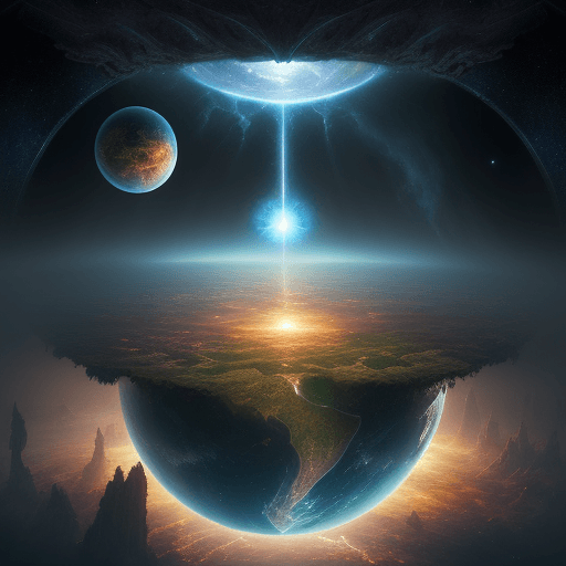 AI generated: a world within a world::5 fantasy art, shot from space, ultra detailed::3 heaven and hell::2