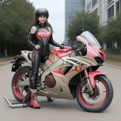 AI generated: Beautiful girl a motorbike costume 
