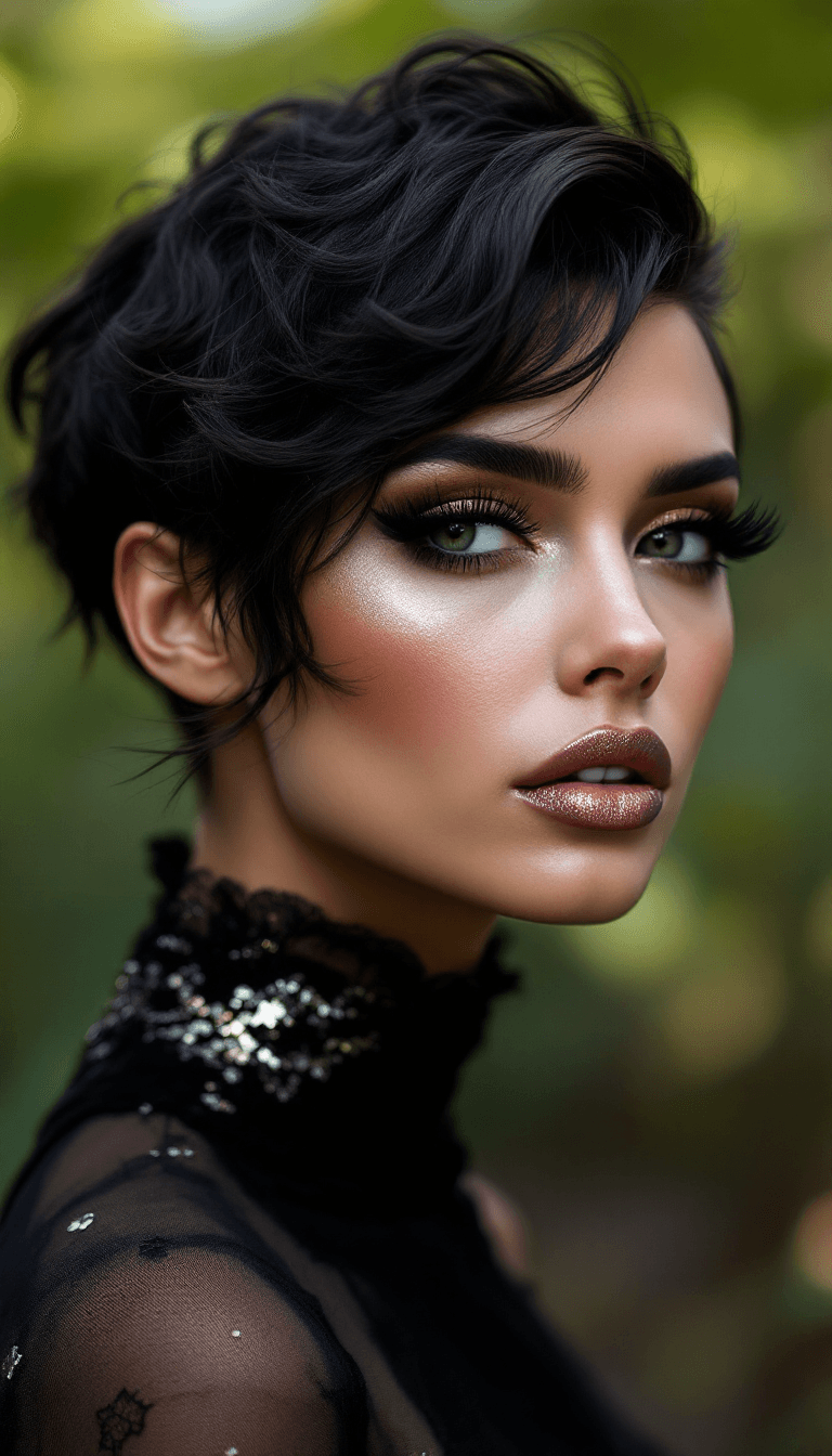 AI generated: a beautiful model with an avant-garde wavy haircut, she is looking into the camera, winged eyeliner,...