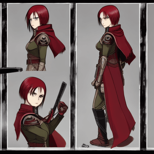 AI generated: aot style, shingeki no kyojin, mikasa ackerman, redhaired viking warrior princess with armored robes...