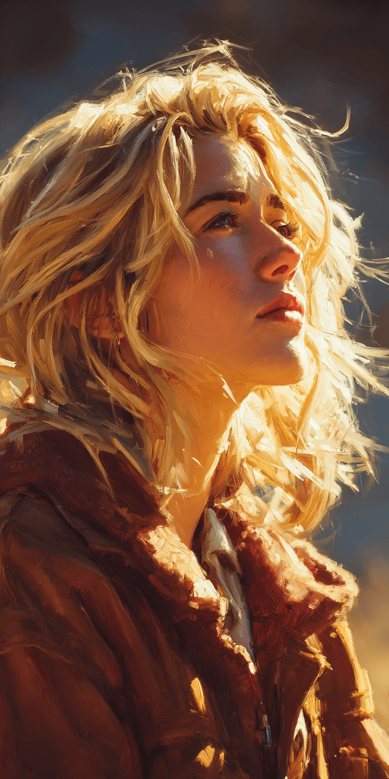 AI generated: a painting of a woman, in the style of brushstroke-intensive portraits, cinematic elegance, golden l...