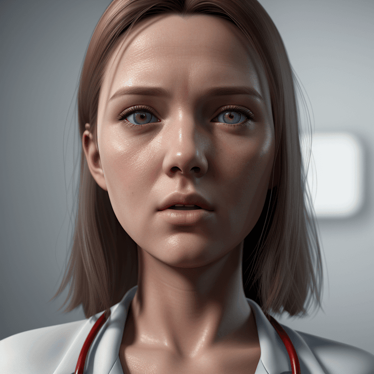 AI generated: hyper realistic headshot photo of a young nurse, looking into the camera, hyper realism, high detail...