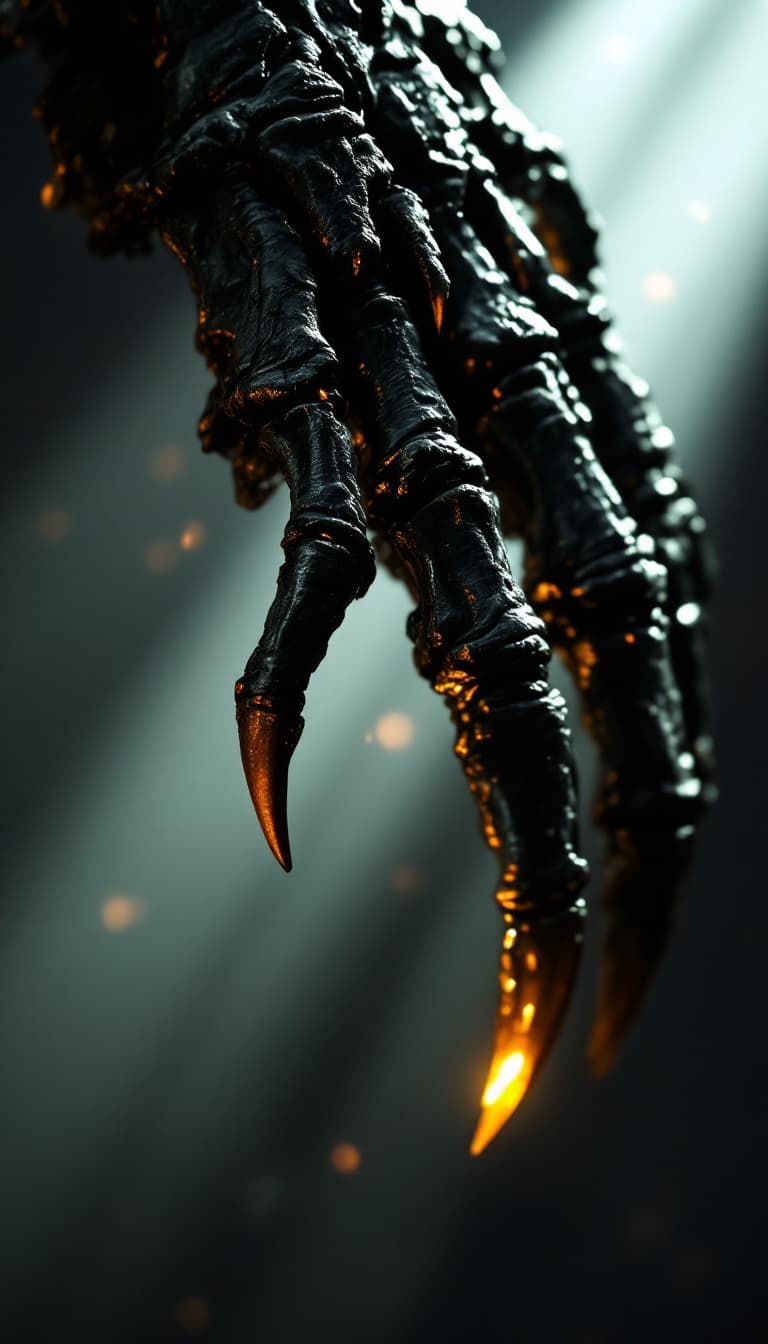 AI generated: T rex skeleton claw, dramatic lighting