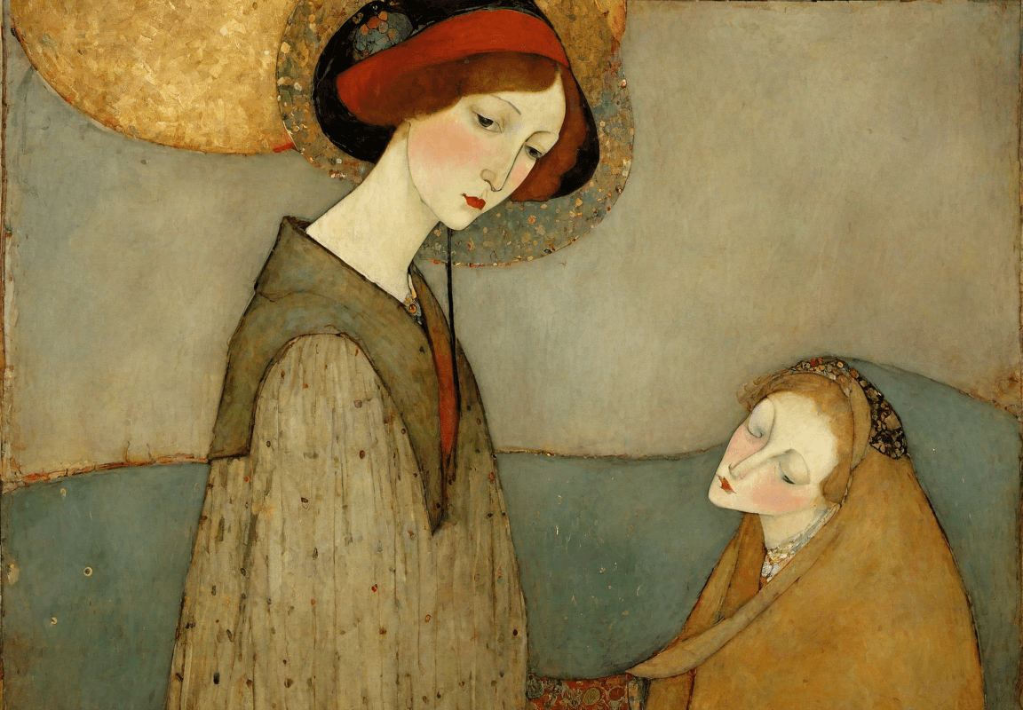 AI generated: holy Virgin, (by Gustav Klimt:1.1), (by Sam Toft:1.4), (by Anna Dittmann:1.6)