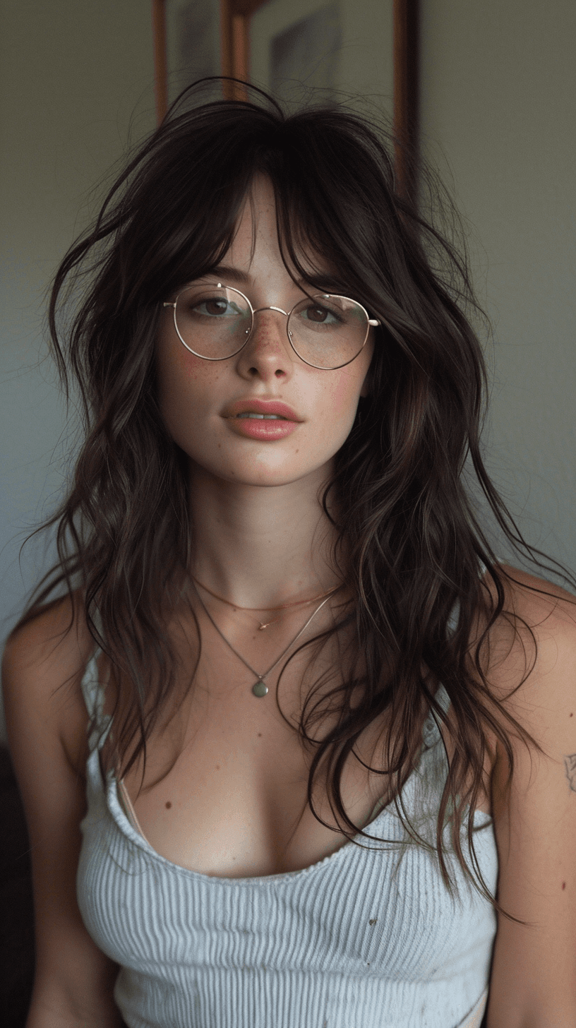 AI generated: a realistic photo of a [very pretty 26 year old woman], with [long, wavy, dark hair], looks like [Da...