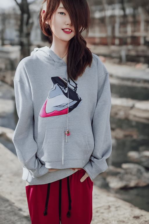 AI generated: 1 girl, beautiful Korean girl, (Cute Loose Bob hair), (wearing a cropped hoodie, capri sweatpants:1....