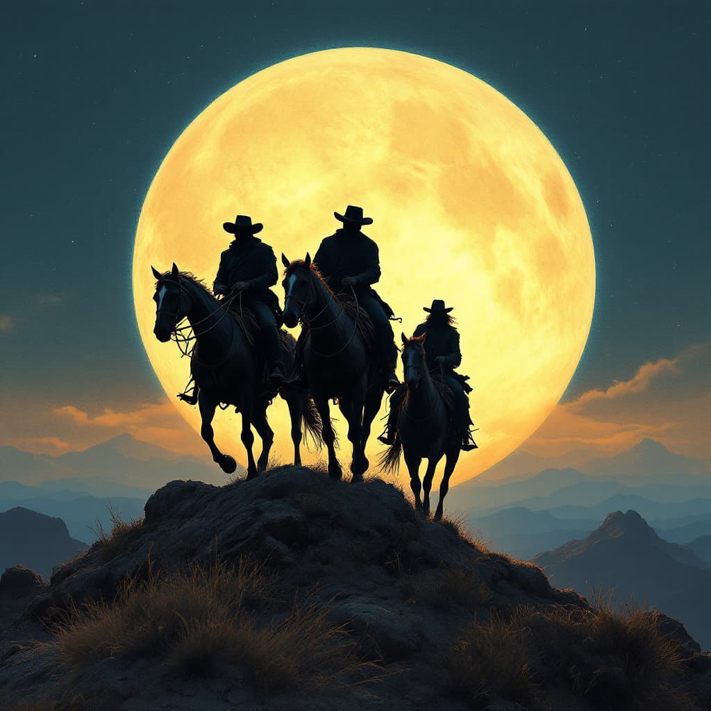 AI generated: cowboys riding horses on the moon