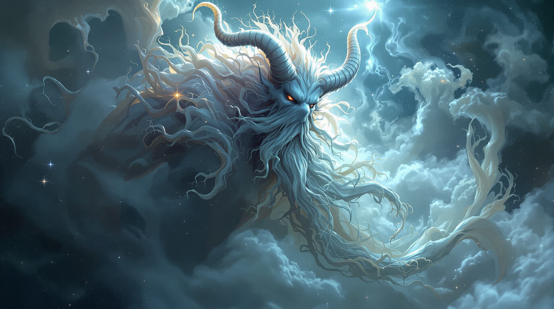 AI generated:  A majestic fractal figure evokes ancient wisdom and mythical power, which dominate the scene. With,...