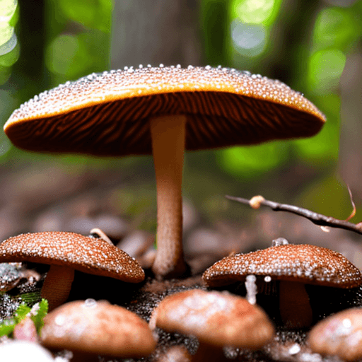 AI generated: photo
close-up
Ant perspective
Shiitake mushrooms in the forest
There is morning dew
drizzling
Light...