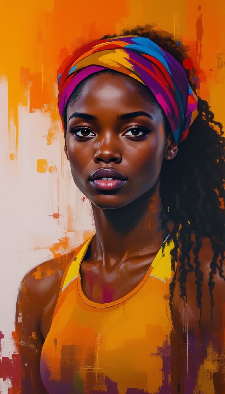 AI generated: A mesmerizing abstract painting captures the essence of a 23-year-old Ethiopian woman, showcasing bo...