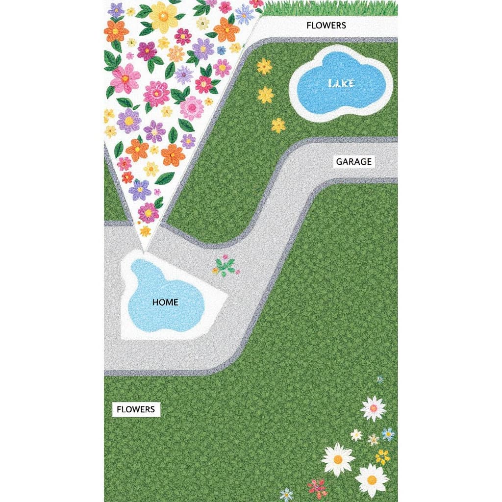 AI generated: 
### **1. GREENS (Left Half: 0–500px Width)**  
- **Flower Area (Triangle)**:  
  - **Corners**: (10...