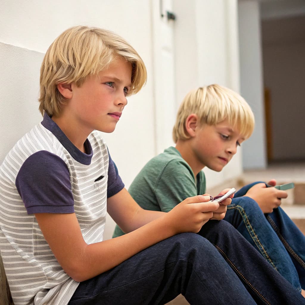AI generated: Two boys kid blond sitting down 