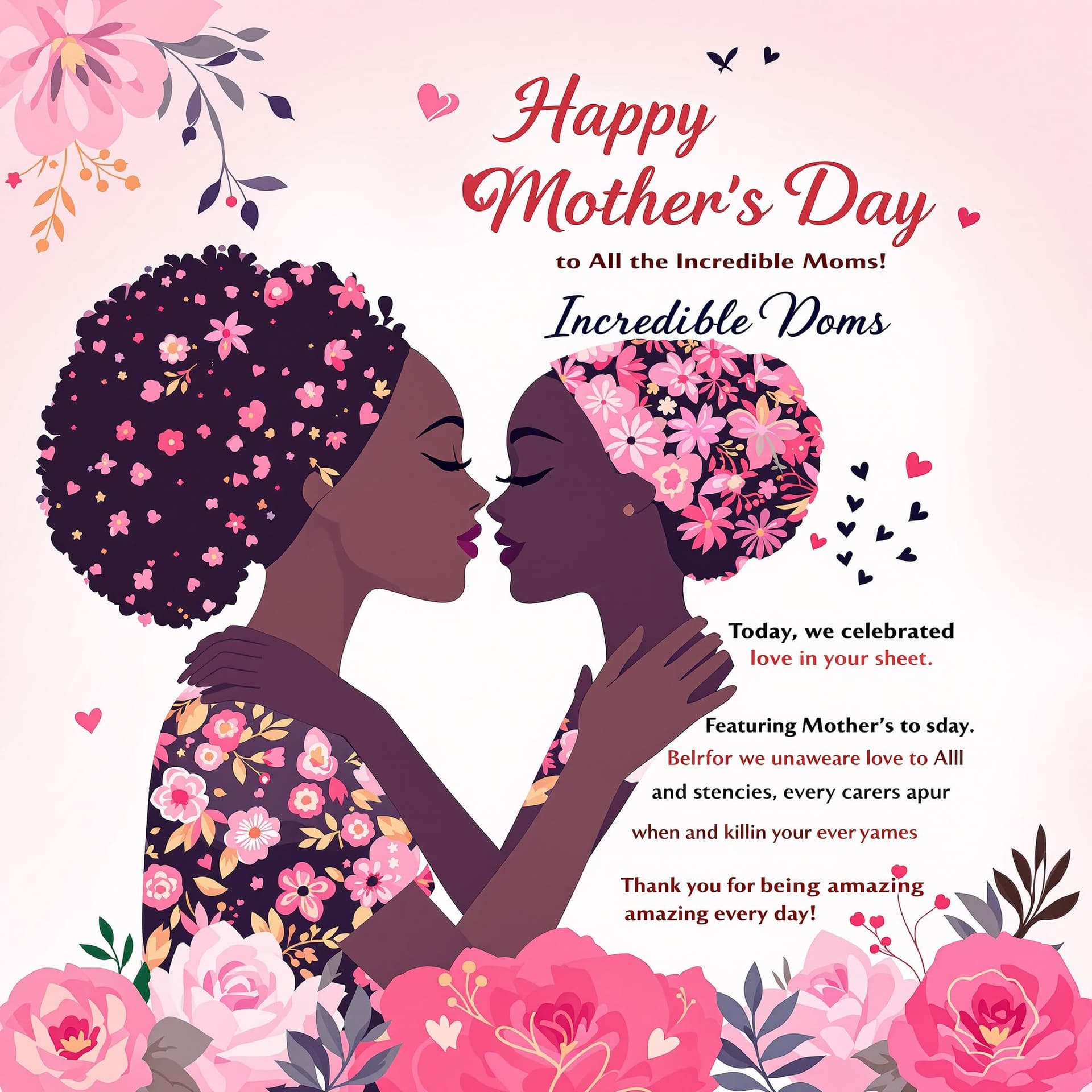 AI generated: Create a mother's day flyer wishing all mothers a happy mother's day. Ensure that the kelnigvg logo ...