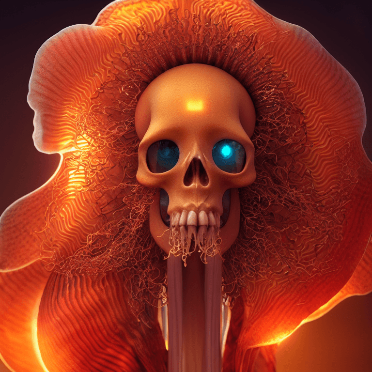 AI generated: goddess close-up portrait ribcagel. jellyfish phoenix head, nautilus, orchid, skull, betta fish, bio...