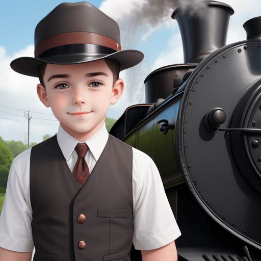 AI generated: cute boy, steam train engineer