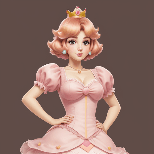 AI generated: High resolution young princess peach, pink castle background short brown hair