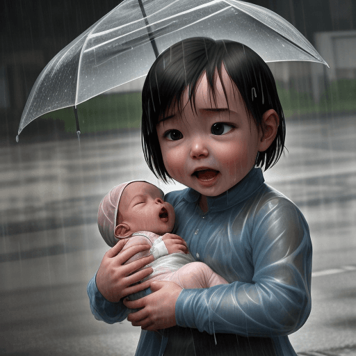 AI generated: Baby caught in heavy rain