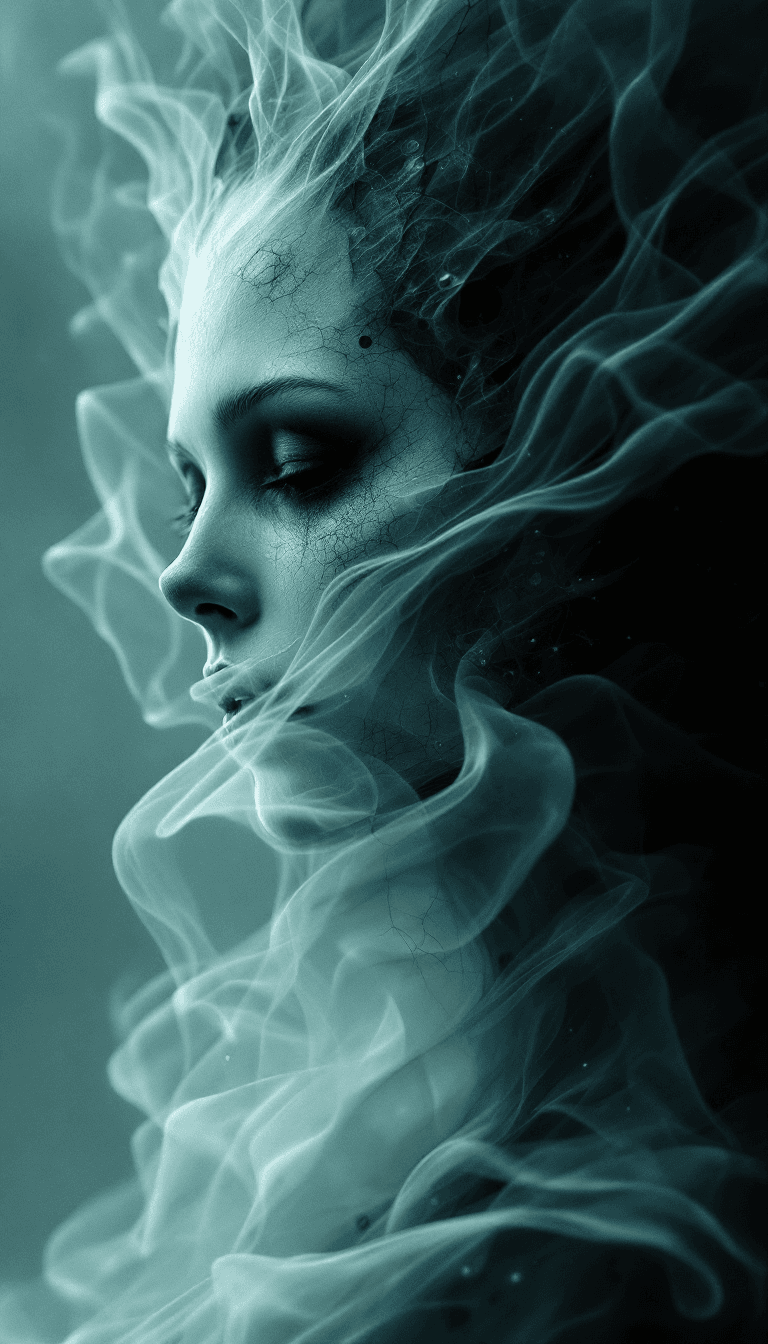 AI generated: Nightmare Ghost, in the style of Tim  Burton,, Claude Monet , dystopian-style portraits, deepcore, u...