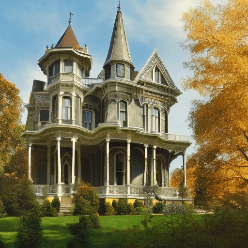 AI generated: Victorian house exterior with trees in Autumm time