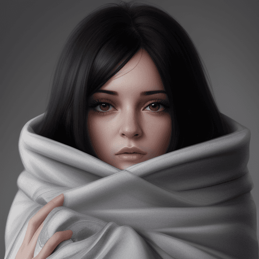 AI generated: woman, wrapped in a blanket, with black hair, hyper realistic