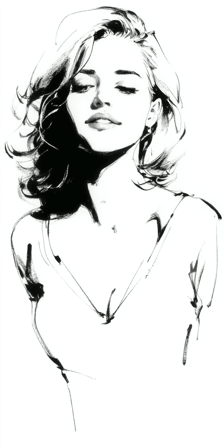 AI generated: artistic sketch, woman, abstract minimalist line art illustration, simple flowing lines, monochrome ...