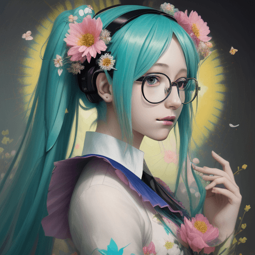 AI generated: hatsune miku, a painting of a woman with flowers in her hair, a character portrait, inspired by Jame...