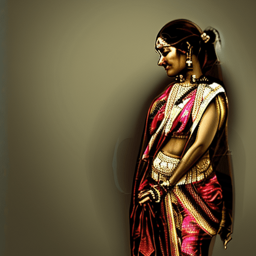 AI generated: Indian woman in a sari posing for a picture, bare front, sexy gaze, dark strokes, no watermarks, bro...