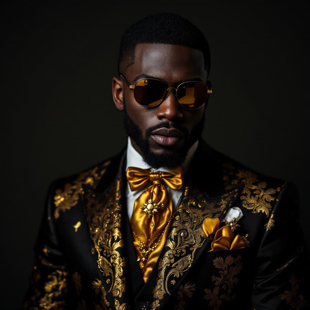 AI generated: black guy with gold teeth dressed in expensive suit +

