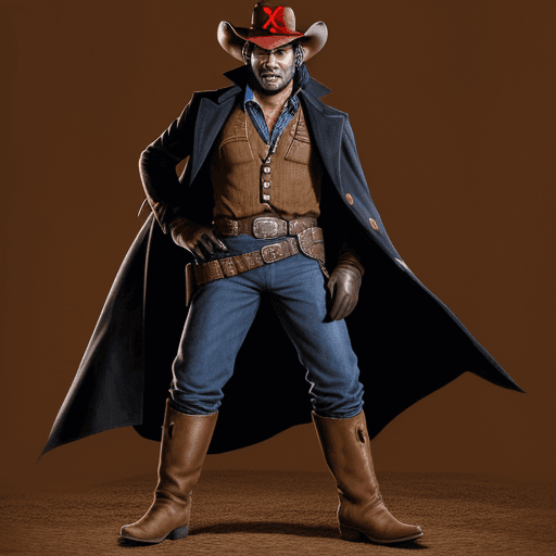 AI generated: Super Mario dressed as a cowboy from Red Dead Redemption, Mario has a pancho, a cowboy hat, boots, c...