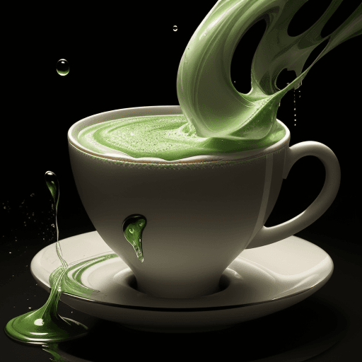 AI generated: The image captures a splash of green coffee and cream inside a cup.. The suspended droplets and the ...