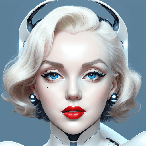 AI generated: close-up portrait of a female , Looks Like Marilyn Monroe , with a glossy white futuristic robotic d...